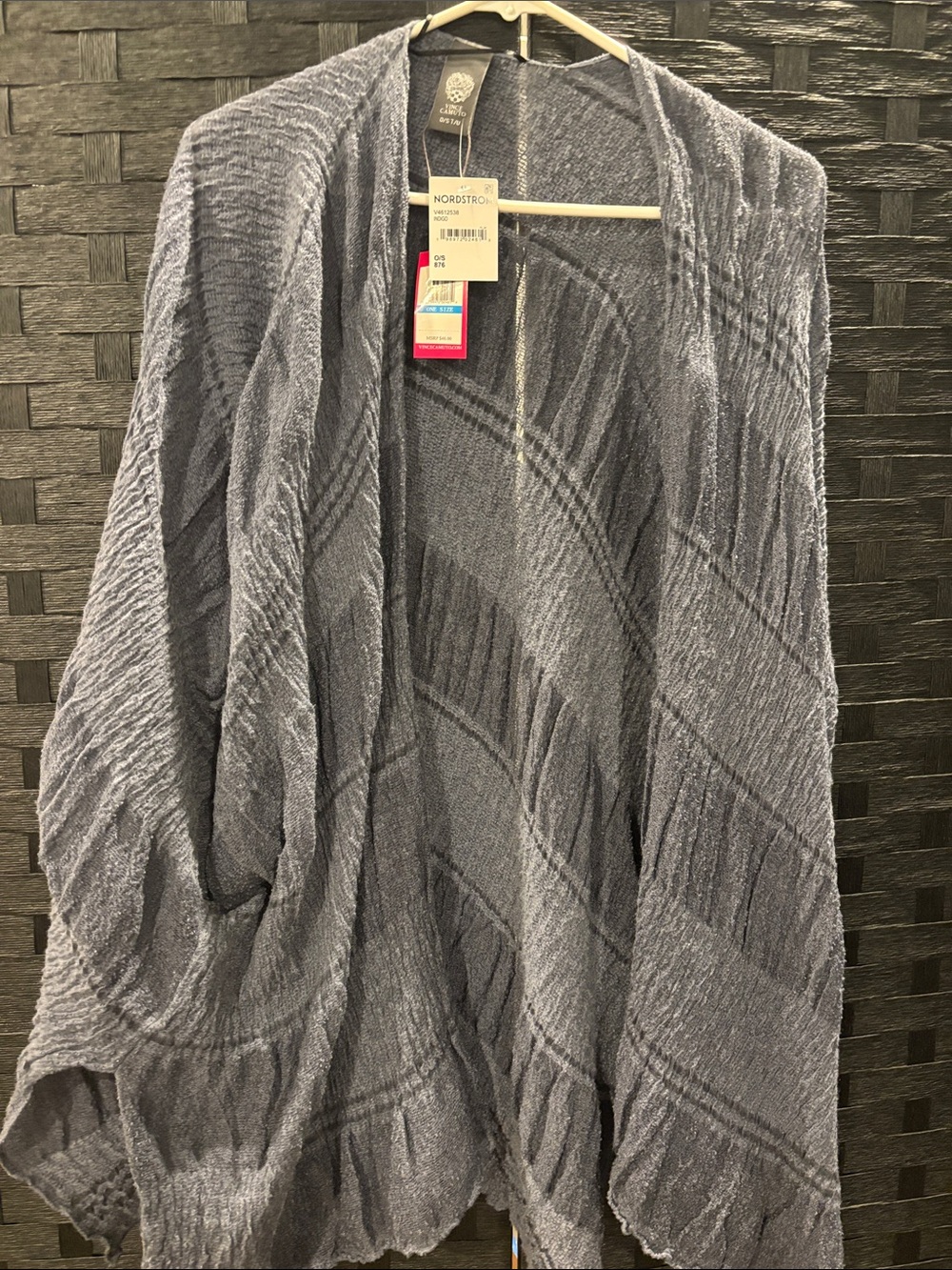 Vince Camuto Slate Blue Open-Front Textured Wrap Cardigan
